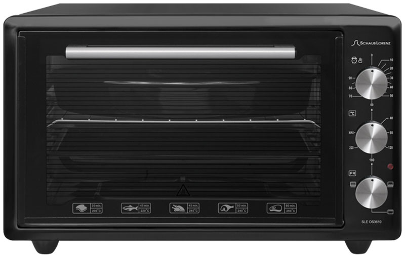 Schaub Lorenz SLE OS3610, Black мини-печьSLE OS3610 Schaub Lorenz SLE OS3610, Black мини-печьSLE OS3610Мини-печь Schaub Lorenz SLE OS3610 может служить отличной заменой полноразмерному духовому шкафу. Объем духовки составляет 36 л, этого объема хватает для разнообразной выпечки, запекания мяса и птицы, приготовления горячих бутербродов. Данная модель обладает удобным и надежным управлением при помощи трех поворотных регуляторов. Пользователь может регулировать температуру нагрева от 40 до 250 градусов, заданная температура поддерживается точным термостатом. В комплекте с мини-печью поставляется все необходимое для повседневного приготовления: стандартный и круглый противни с антипригарным покрытием и хромированная решетка. Мини-печь будет хорошо сочетаться с другой кухонной техникой и станет отличным помощником в ежедневном приготовлении завтраков, обедов и ужинов.