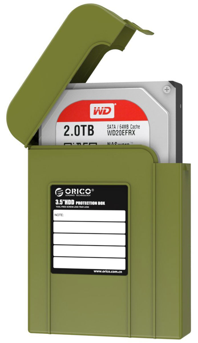 Orico PHI-35, Green чехол для жесткого дискаORICO PHI-35-SN Orico PHI-35, Green чехол для жесткого дискаORICO PHI-35-SNКейс Orico PHI-35 надежно защитит жесткий диск от пыли, влаги и прочих капризов окружающей среды. Благодаря дополнительным ребрам жесткости и крышке с защелкой, жесткий диск будет надежно защищен от падений и не выпадет из кейса при ударе. С помощью специальной этикетки можно легко и просто сделать пометки на кейсе.
