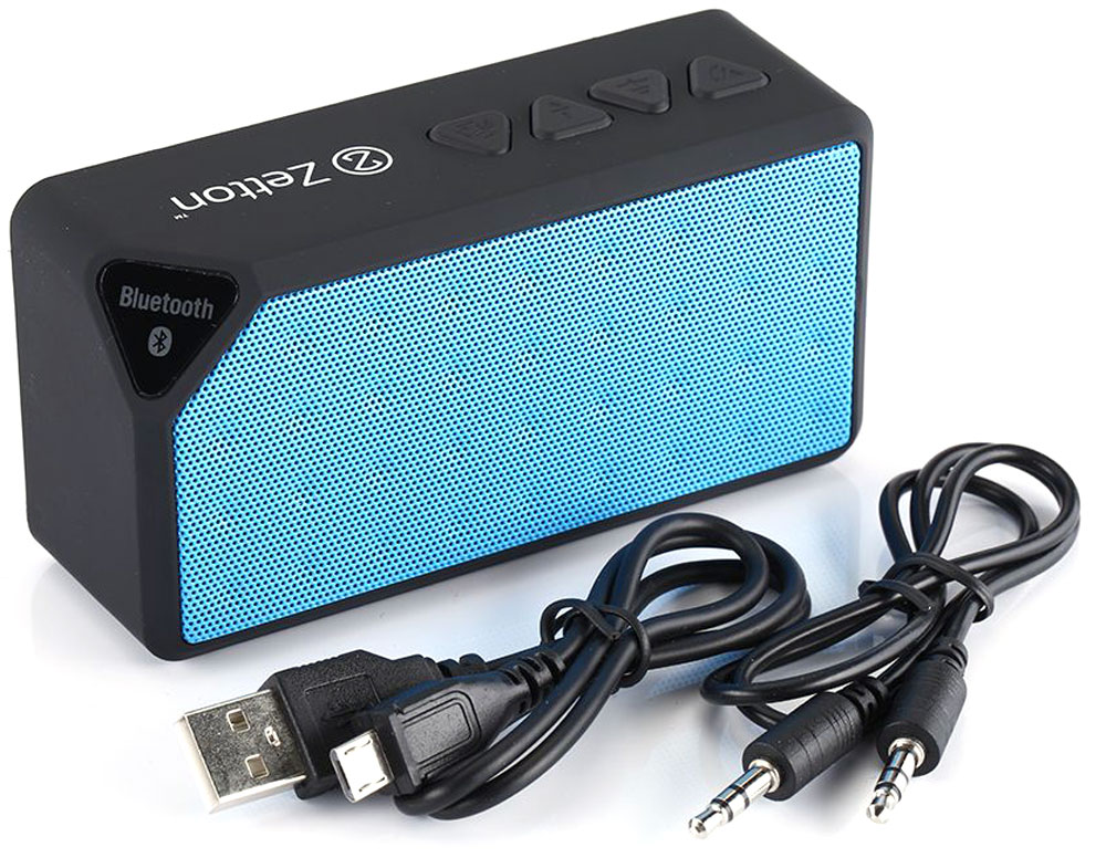 Zetton Parallelepiped, Black Blue портативная Bluetooth-колонка (ZTLSBSPARBB)ZTLSBSPARBB Zetton Parallelepiped, Black Blue портативная Bluetooth-колонка (ZTLSBSPARBB)ZTLSBSPARBBБеспроводная колонка Zetton Parallelepiped позволит вам слушать музыку со смартфона, планшета и любого аудиоустройства, поддерживающего связь через Bluetooth. Zetton гарантирует чистый звук и безупречное воспроизведение. Небольшие размеры и встроенный аккумулятор дают возможность использовать колонки в мобильном режиме, в любом месте, где нет электричества на протяжении до 6 часов. Скромный с виду динамик обеспечивает вполне серьезную громкость и с легкостью озвучит небольшое помещение или место пикника, отдыха. Для подключения используется Bluetooth или стандартный аудиоразъем 3.5 мм. Встроенный аккумулятор: 650 мАч, 1-2 часа время зарядки Длина USB шнура: 0,5 м