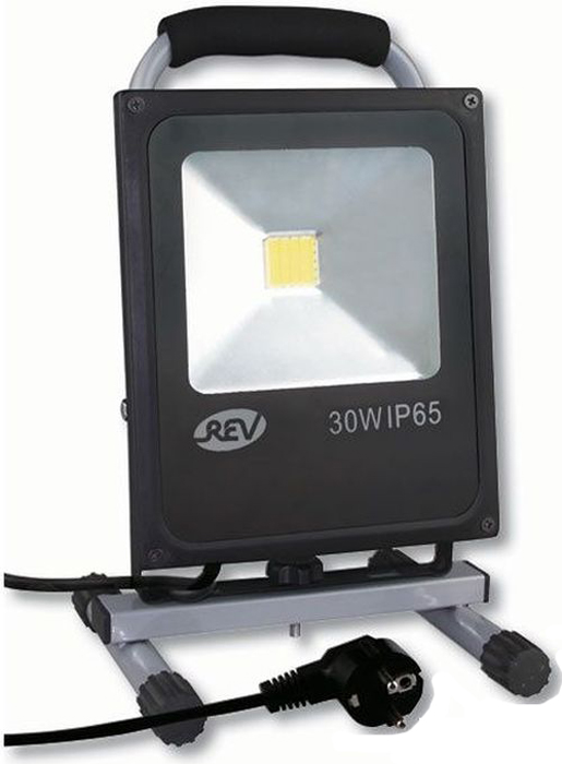 Прожектор светодиодный REV Ultra Slim, на подставке, провод 3 м, 30 W, 6500 К. 32314 332314 3 Прожектор светодиодный REV Ultra Slim, на подставке, провод 3 м, 30 W, 6500 К. 32314 332314 3Светодиодный супертонкий прожектор с ручкой, на подставке, с проводом 3м и вилкой. Предназначен для освещения большого пространства или подсветки объектов и сооружений различного назначения. Корпус прожектора выполнен из металла. В качестве рассеивателя используется ударопрочное прозрачной стекло. Светоотражатель - алюминиевая фольга. Конструкция и применяемые при изготовлении материалы обеспечивают высокую механическую прочность и защиту от пыли и влаги по классу IP65. Эффективность >80Лм/Вт. Потребляемая мощность 30Вт. Прочная металлическая подставка позволяет установить прожектор на горизонтальной поверхности и регулировать направление светового потока как по вертикали, так и по горизонтали.