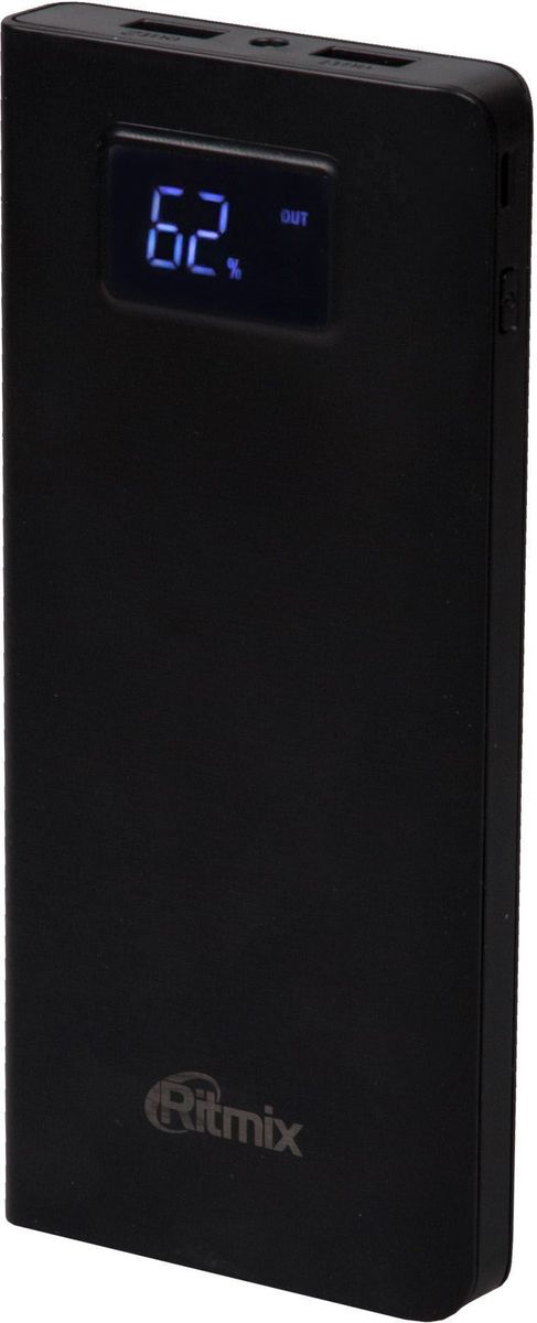 Ritmix RPB-15001P, Black внешний аккумулятор (15000 мАч)15118762 Ritmix RPB-15001P, Black внешний аккумулятор (15000 мАч)15118762Power bank Li-Polymer, тонкий 17 мм, емкость 15 000 мАч выход 2xUSB 5В 2,1А, фонарик + световой индикатор заряда, размер 167х73х17, 305 г, цвет: черный