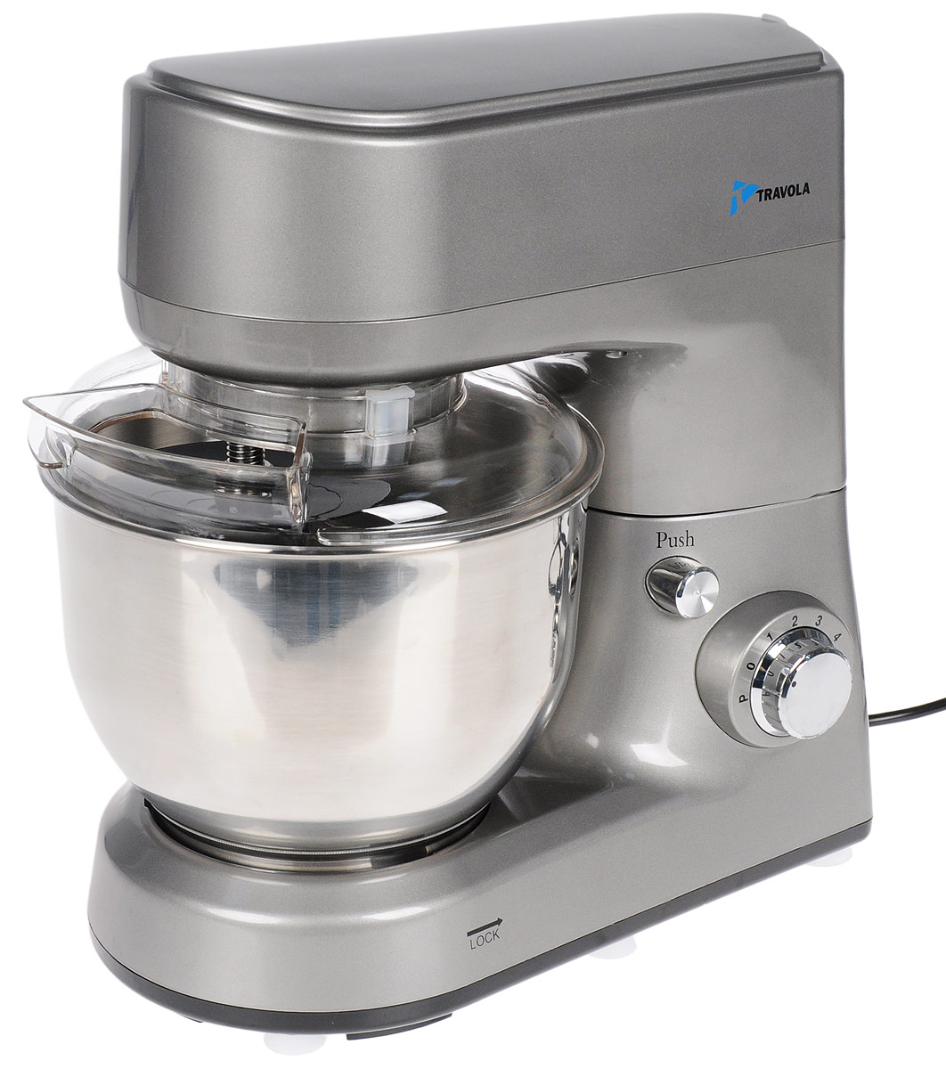 Travola SM-160 планетарный миксерSM-160 Travola SM-160 планетарный миксерSM-160Планетарный стационарный миксер Travola SM-160 с шестью скоростями и стильным дизайном поможет в приготовлении вкусных воздушных кексов и другой выпечки для всей семьи. Благодаря конической насадке достигается более нежная и воздушная консистенция, а также обеспечивается быстрое смешивание. Мощный мотор 1000 Вт позволяет легко замешивать даже самое густое тесто. В комплектацию входят съемная чаша, плоская насадка для взбивания, венчик для взбивания, крюк для перемешивания и замешивания теста, а также прозрачная пылезащитная крышка c загрузочной горловиной, в которую можно добавлять дополнительные ингредиенты во время работы миксера, не отключая его и не поднимая моторный отсек. С помощью миксера можно делать выпечку, взбивать белки и сливки, смешивать жидкости для шейков и коктейлей. Переведя скорость в положение «Р», можно колоть лед или использовать импульсный режим - он кратковременно включит миксер на максимальную скорость. Миксер крепится к...