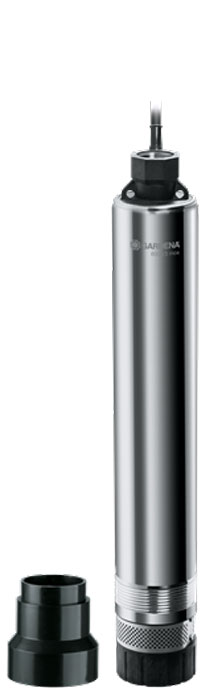 Насос для скважин Gardena 6000/5 inox Premium01492-20.000.00 Насос для скважин Gardena 6000/5 inox Premium01492-20.000.00Скважинный насос 6000/5 inox предназначен для забора воды из глубоких пробуренных скважин или колодцев диаметром 10 см. Бесшумный и чрезвычайно мощный насос позволяет осуществлять забор воды с глубины до 20 м, например, для полива Вашего сада, выдерживая при этом длительное погружение. Корпус из нержавеющей стали гарантирует длительную и надежную эксплуатацию насоса под водой. Насос выполнен только из прочных и высококачественных материалов. Фильтр, выполненный также из нержавеющей стали, предотвращает проникновение в насос посторонних предметов. Предусмотрена возможность крепления опор для повышения уровня расположения насоса, что используется, в частности, для цистерн и способствует значительному снижению всасывания грязи и песка. Термовыключатель защищает от перегрузок бесшумный конденсаторный двигатель, не требующий технического обслуживания. Мощный энергосберегающий двигатель позволяет эффективно и практически бесшумно перекачивать воду с глубины до 20...
