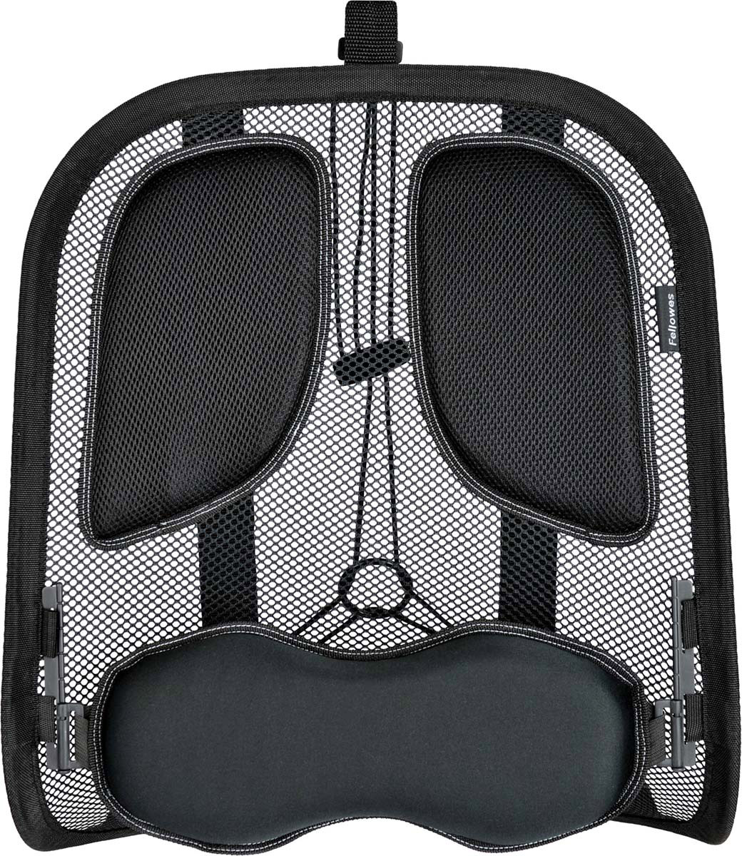 Fellowes Mesh поддерживающая подушка для офисного креслаFS-80299 Fellowes Mesh поддерживающая подушка для офисного креслаFS-80299Профессиональная поддерживающая подушка для офисного кресла Mesh FS-80299 обеспечивает постоянную поддержку поясницы и позвоночника. Благодаря регулируемой по высоте поясничной подушке Вы сможете обеспечить себе непревзойденный комфорт. Сетчатая структура подушки создает вентилируемое пространство между спиной и креслом. Очень просто крепится к спинке кресла с помощью «треугольной» системы ремней Tri-Tachment.