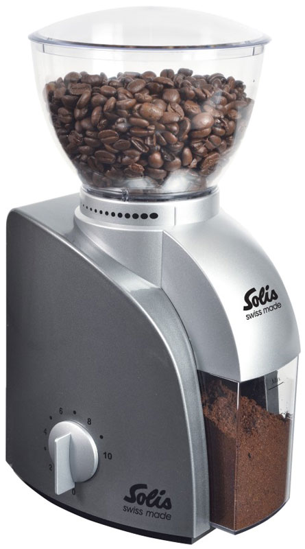 Solis Scala, Silver кофемолкаScala Coffee grinder silver Solis Scala, Silver кофемолкаScala Coffee grinder silverSolis Scala - это компактная и легкая кофемолка. Корпус выполнен из пластика. Сверху находится чаша, которую легко снять и в ней можно хранить кофейные зерна. Прочные долговечные конический жернова изготовлены из нержавеющей стали. Благодаря регулировке темпа помола и установки времени, вы можете контролировать точную дозировку кофе.