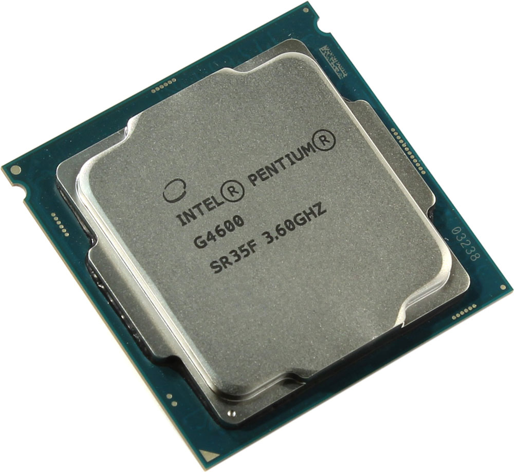 Intel Pentium G4600 процессор410644 Intel Pentium G4600 процессор410644Pentium G4600 - процессор для настольных персональных компьютеров, основанных на платформе Intel. В основе лежит архитектура Kaby Lake, что позволяет оптимизировать работу двух ядер и 4 потоков, функционирующих на частоте 3600 МГц. Дополнительное быстродействие обеспечивается кэш-памятью третьего уровня объемом 3072 КБ. Обработка изображения перед демонстрацией его на мониторе ПК осуществляется графическим процессором Intel HD Graphics 630. Для двусторонней передачи данных между Pentium G4600 и оперативной памятью компьютера предусмотрен встроенный контроллер, поддерживающий модули размером до 64 ГБ. Также в данной модели установлены контроллер PCI-E 3.0 и системная шина DMI 3.0, которые используются для связи с другими элементами ПК.