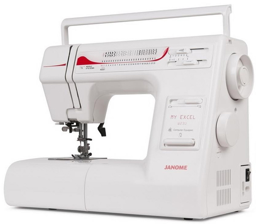 Janome My Excel W23U швейная машинаW23U Janome My Excel W23U швейная машинаW23UОптимальный набор операций данной модели позволит Вам создать изделие любой сложности. Возможность регулирования давления лапки на ткань облегчает работу даже с самыми сложными и капризными материалами. Операция «петля-автомат» поможет аккуратно и быстро справиться с любым количеством петель на Вашем изделии. Современное горизонтальное челночное устройство облегчит уход за Вашей машиной. Функция «Плавная регулировка скорости» позволит без проблем работать в любом режиме. Отличительные особенности: Горизонтальный челнок Нитевдеватель Нитеобрезатель Ширина зиг-зага 6.5 Длина стежка 4 мм Регулятор давления лапки на ткань Регулятор натяжения верхней нити Регулятор скорости шитья на корпусе машины Регулятор баланса петли Установка верхнего/нижнего положения иглы Съемная рукавная платформа Свободный рукав Жесткий чехол Технические характеристики: Выполняет 23 вида строчки: Рабочие Оверлочные Декоративные Трикотажные Петля-автомат