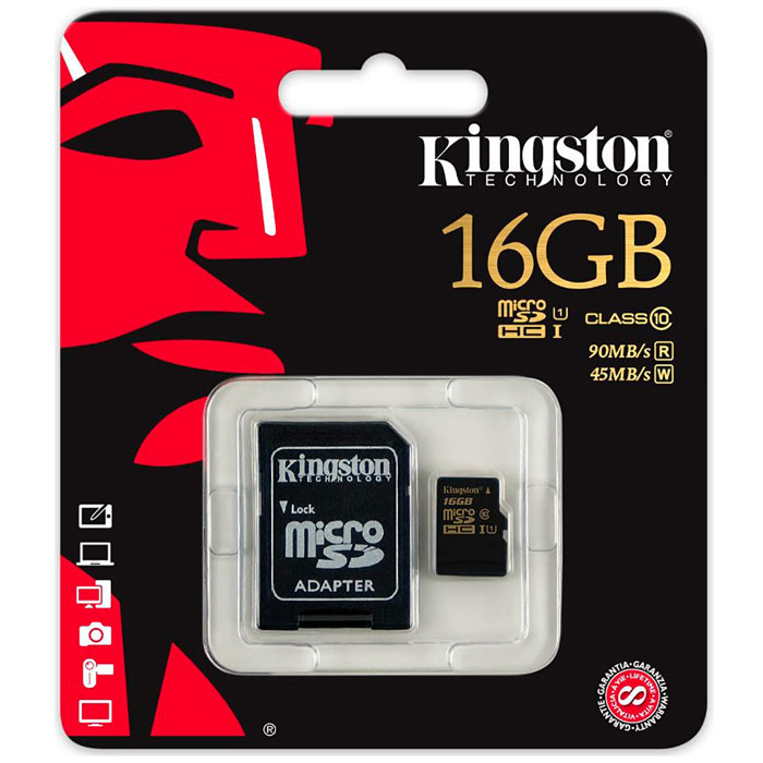 Kingston microSDHC Class 10 UHS-I 16GB   (SDCA10/16GB) + 