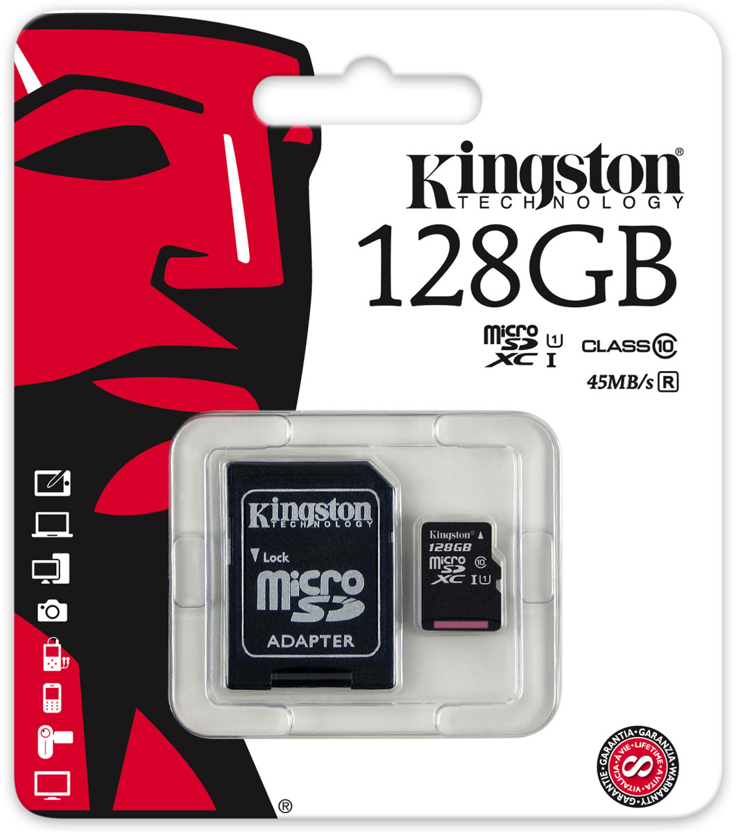 Kingston microSDXC Class 10 UHS-I 128GB карта памяти с адаптером