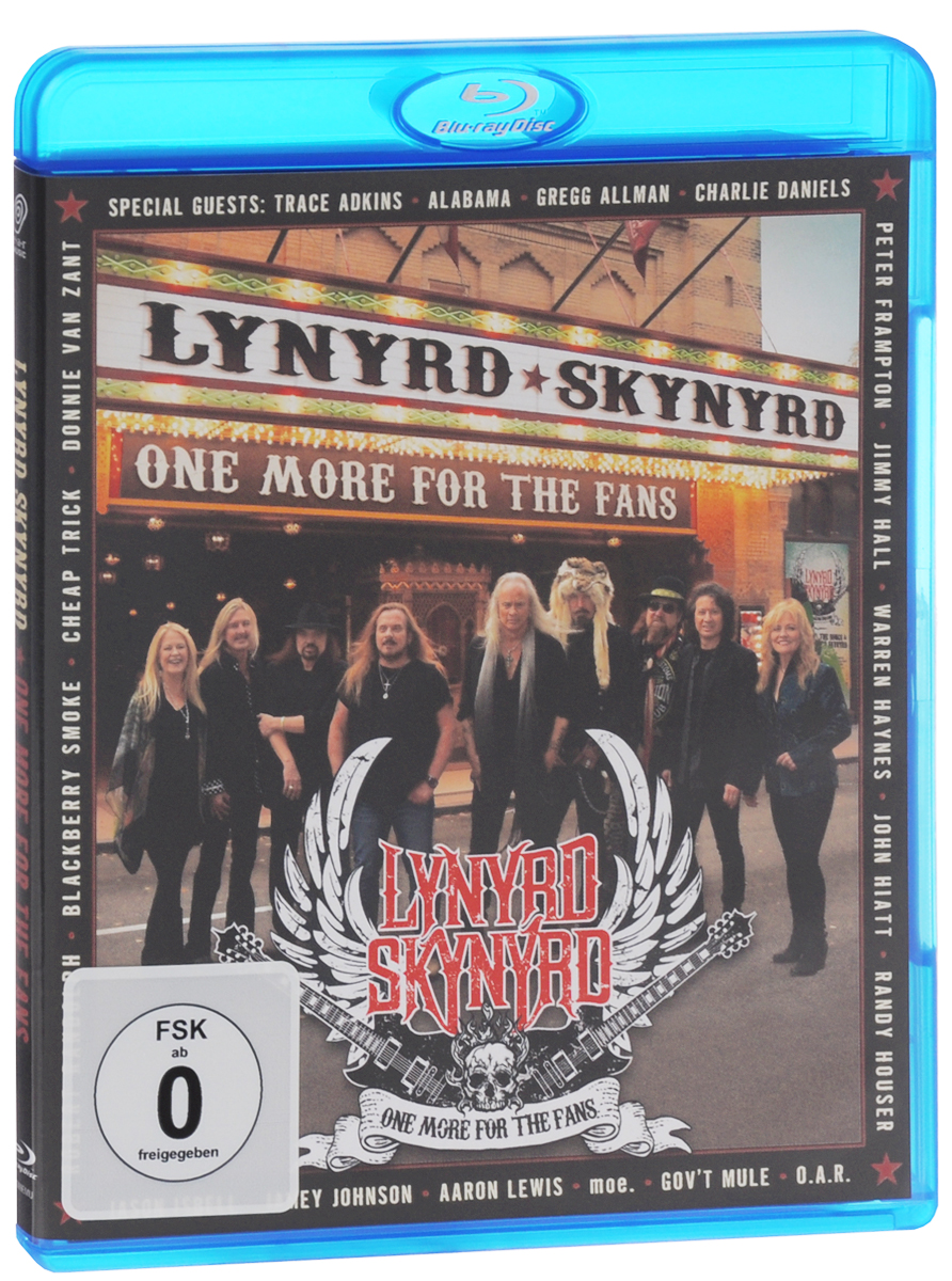 Lynyrd Skynyrd: One More For The Fans! (Blu-ray): 01. Randy Houser - Whiskey Rock A Roller 02. Robert Randolph & Jimmy Hall - You Got That Right 03. Aaron Lewis - Saturday Night Special 04. Blackberry Smoke - Workin For MCA 05. O.A.R. - Dont Ask Me No Questions 06. Cheap Trick - Gimme Back My Bullets 07. Moe. & John Hiatt - The Ballad Of Curtis Loew 08. Govt Mule - Simple Man 09. Warren Haynes - That Smell 10. Jamey Johnson - Four Walls Of Raiford 11. Jason Isbell - I Know A Little 12. Peter Frampton - Call Me The Breeze 13. Trace Adkins - Whats Your Name 14. Charlie Daniels & Donnie Van Zant - Down South Jukin 15. Alabama - Gimme Three Steps 16. Gregg Allman - Tuesdays Gone 17. Lynyrd Skynyrd - Travelin Man 18. Lynyrd Skynyrd - Free Bird 19. Lynyrd Skynyrd & All Star Ensemble - Sweet Home Alabama Bonus Material: 01. Lynyrd Skynyrd Interview 02. Influence Of Lynyrd Skynyrd 03. Country...