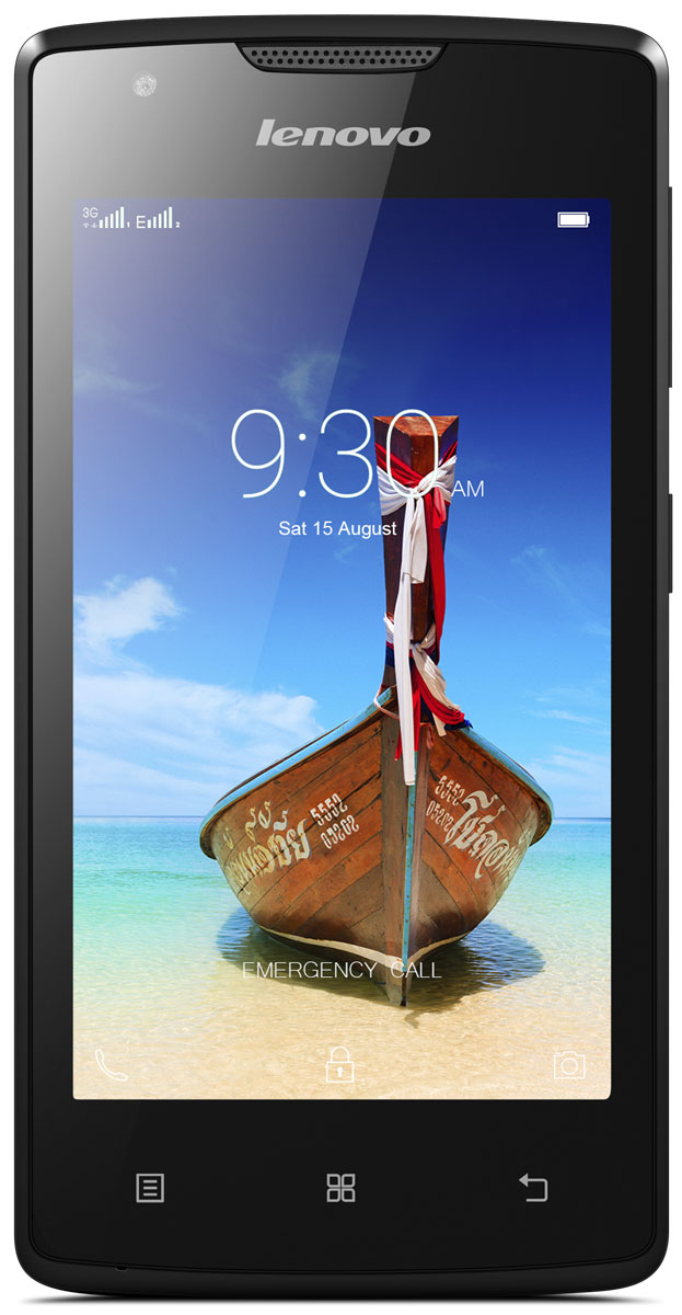 Lenovo A1000, BlackMKUE2RU/A Lenovo A1000, BlackMKUE2RU/AОткройте для себя свой первый смартфон Lenovo A1000 на платформе Android.Высокая производительность:Модель A1000 укомплектована четырехъядерным процессором с частотой 1,3 ГГц, что позволяет с легкостью запускать несколько приложений одновременно, обеспечивает быструю работу ОС Android, качественное воспроизведение видео и прохождение игр.ОС Android 5.0 Lollipop:Версия ОС Android 5.0 получила множество новых функций и усовершенствований, а также кардинально переработанный интерфейс. Она работает быстрее и эффективнее и расходует меньше энергии, чем предыдущие версии. Поэтому Lenovo A1000 на ОС Android может похвастаться скоростью, плавностью работы ипроизводительностью.Скоростное подключение 3G:Модель A1000 поддерживает сети 3G, чтобы вы могли всегда оставаться в курсе событий, запечатлевать волнующие моменты жизни и мгновенно делиться ими с друзьями. Благодаря технологии HSPA+ и скорости загрузки до 21 Мбит/с социальные сети, видеозаписи и музыка всегда будут у вас под рукой.Со смартфоном удобно работать одной рукой:Легкий (всего 132 г), с 4-дюймовым сенсорным дисплеем, смартфон A1000 комфортно лежит в ладони. Представлен в двух вариантах расцветки: жемчужно-белый и ониксовый черный.Встроенные камеры (фронтальная и задняя):Камера с матрицей 5 Мпикс и LED-вспышкой предназначена для съемки кристально четких фотографий и видеороликов, а с помощью фронтальной камеры удобно общаться в видеочате.Приложения Lenovo DOit:Предустановленные приложения, такие как SHAREit и CLONEit, существенно расширяют возможности смартфона по быстрой передаче файлов между смартфоном и другими устройствами по бесплатному беспроводномусоединению или через Wi-Fi, а приложение SYNCit позволяет создавать резервные копии и восстанавливать контакты, SMS и журналы звонков.GPS в автономном режиме:Находить дорогу никогда еще не было так просто, как со смартфоном A1000. Даже если соединение с Интернетом отсутствует, система спутниковой навигации GPS с большой точностью укажет вам путь.Расширяемая память:Смартфон позволяет использовать не только внутренний накопитель объемом 8 ГБ, но и установить карту МicroSD на 32 ГБ. Теперь вам точно хватит места для хранения всех своих фотографий, музыкальных композиций и видеозаписей.Разъем для двух SIM-карт:Два телефонных номера в одном смартфоне — идеальный выбор, если вы хотите использовать отдельный номер для работы или путешествий за границей. Благодаря поддержке двух SIM-карт можно экономить, переключаясь между разными операторами сотовой связи.Телефон сертифицирован Ростест и имеет русифицированный интерфейс меню, а такжеРуководство пользователя.