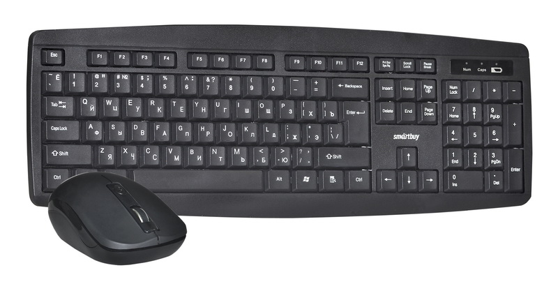 Smartbuy One 212332AG, Black клавиатура + мышьSBC-212332AG-W Smartbuy One 212332AG, Black клавиатура + мышьSBC-212332AG-WКомплект из беспроводной клавиатуры и мыши Smartbuy One 212332AG позволяет работать продолжительное время, используя один комплект батареек. Компьютерная мышь имеет высокое разрешение и подходит как для игр,так и для офисной работы. Эргономичная форма подойдет для работы как правой, так и левой рукой. Используется только один нано-ресивер для работы как клавиатуры, так и мыши. Световая индикация низкого уровня заряда напомнит о своевременной замене батарей.