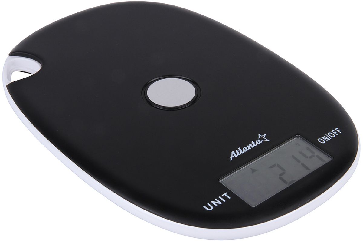 Atlanta ATH-6211, Black весы кухонныеPCM 1517AE Atlanta ATH-6211, Black весы кухонныеPCM 1517AEЯркий ЖКИ дисплей нового поколения 59 x 28 мм Удобно хранение на релинге Сенсорные кнопки Высокая точность взвешивания 1 г Функция обнуления веса Авто отключение Предел взвешивания 5 кг Переключение режимов: g/lb/oz/kg Индикатор слабых батареек Индикатор перегрузки Работает от 2 х 1,5 В батареек тип ААА