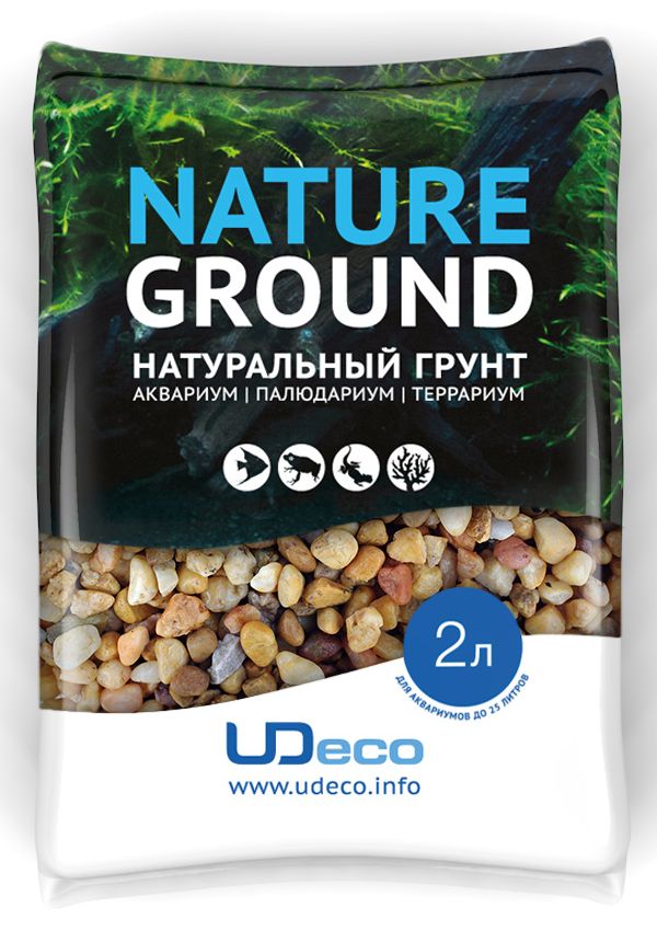 Грунт для аквариума UDeco Желтый гравий, натуральный, 6-9 мм, 2 л0120710 Грунт для аквариума UDeco Желтый гравий, натуральный, 6-9 мм, 2 л0120710Натуральный грунт UDeco Желтый гравийпредназначен специально для оформления аквариумов,палюдариумов и террариумов. Изделие готово кприменению. Грунт UDeco порадует начинающих любителейприроды и самых придирчивых дизайнеров, стремящихсяк созданию нового, оригинального. Такая декорацияпридутся по вкусу и обитателям аквариумов итеррариумов, которые ещё больше приблизятся кприродной среде обитания. Необходимое количество грунта рассчитывается по формуле: длина аквариума х ширина аквариума х толщина слоя грунта.Предназначен для аквариумов от 25 литров.Фракция: 6-9 мм. Объем: 2 л.