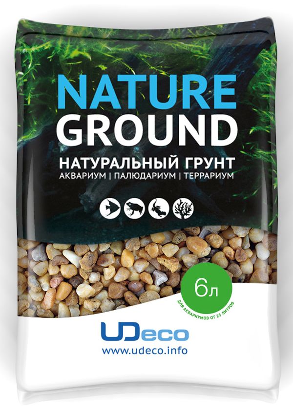 Грунт для аквариума UDeco Желтый гравий, натуральный, 6-9 мм, 6 л0120710 Грунт для аквариума UDeco Желтый гравий, натуральный, 6-9 мм, 6 л0120710Натуральный грунт UDeco Желтый гравийпредназначен специально для оформления аквариумов,палюдариумов и террариумов. Изделие готово кприменению. Грунт UDeco порадует начинающих любителейприроды и самых придирчивых дизайнеров, стремящихсяк созданию нового, оригинального. Такая декорацияпридутся по вкусу и обитателям аквариумов итеррариумов, которые ещё больше приблизятся кприродной среде обитания. Необходимое количество грунта рассчитывается по формуле: длина аквариума х ширина аквариума х толщина слоя грунта.Предназначен для аквариумов от 25 литров.Фракция: 6-9 мм. Объем: 6 л.