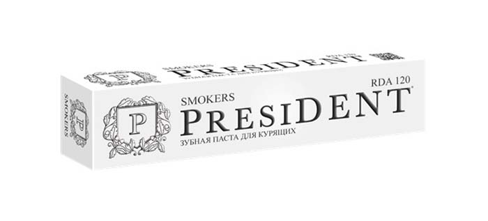 President зубная паста Smokers, 75 млSC-FM20101 President зубная паста Smokers, 75 млSC-FM20101Зубная паста для курильщиков. Лайм осветляет эмаль Мята и Петрушка – экстрасвежее дыхание. Пудра бамбукового угля эффективно очищает и бережно отбеливает. Фтор укрепляет эмаль и защищает от кариеса.