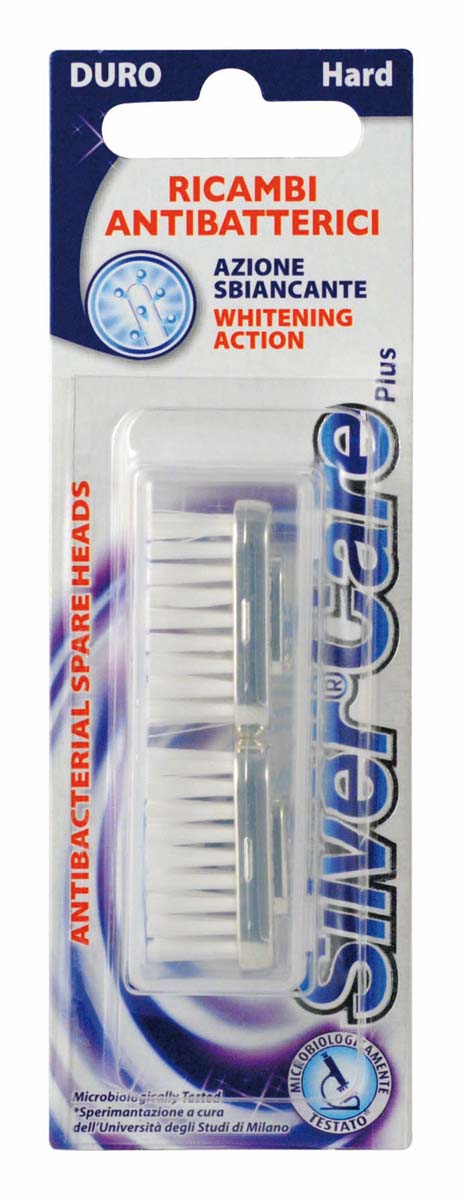 Silver Care головки сменные (в футляре 2 шт) арт.38SC-FM20101 Silver Care головки сменные (в футляре 2 шт) арт.38SC-FM20101Комплект сменных головок с жесткой щетиной рекомендуется при повышенном образовании зубного камня, в том числе курильщикам, любителям кофе, чая. Особая структура жестких отбеливающих щетинок содержит карбонат кальция, что способствует эффективному удалению пятен и предупреждает образование зубного камня.