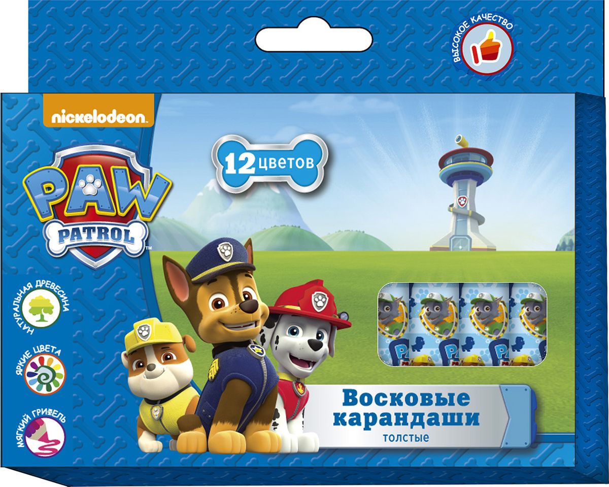 Paw Patrol Набор восковых карандашей Щенячий патруль 12 цветовPP-220 Paw Patrol Набор восковых карандашей Щенячий патруль 12 цветовPP-220В набор ТМ Щенячий патруль входит 12 восковых толстых карандашей, которые благодаря своим ярким, насыщенным цветам идеальноподходят для рисования, письма и раскрашивания. Удобный утолщенный корпус карандаша не даёт детской ручке уставать. Индивидуальныебумажные упаковки с ярким принтом на каждом карандаше помогают им не выскальзывать из ладошки ребенка, оставляя пальчики всегдачистыми. Карандаши мягкие и одновременно прочные, что обеспечивает им яркость линий без сильного нажима и легкое затачивание.Диаметр карандаша: 1,2 см; длина: 8 см.Состав: воск, бумага.