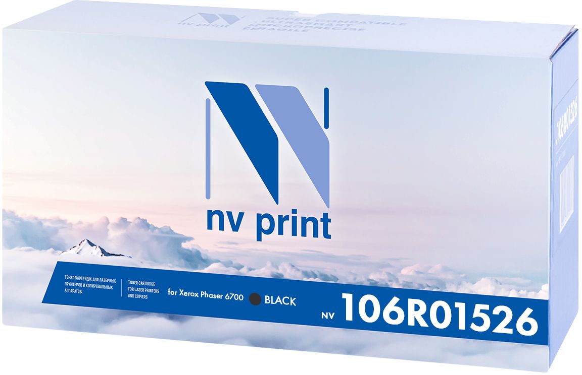 NV Print 106R01526Bk, Black тонер-картридж для Xerox Phaser 6700NV-106R02763Bk NV Print 106R01526Bk, Black тонер-картридж для Xerox Phaser 6700NV-106R02763BkКартридж NVP лазерный совместимый Xerox, производитель NV Print, модель NV-106R01526 Black для Xerox Phaser 6700, ресурс 18000 копий
