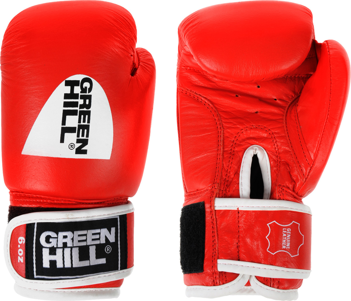 Перчатки боксерские Green Hill Gym, цвет: красный. Вес 6 унцийAP02013 Перчатки боксерские Green Hill Gym, цвет: красный. Вес 6 унцийAP02013Боксерские перчатки Green Hill Gym специально разработаны для тренировочных спаррингов. Верх выполнен из натуральной кожи, наполнитель - из предварительно сформированного пенополиуретана. Перфорированная поверхность в области ладони позволяет создать максимально комфортный терморежим во время занятий. Широкий ремень, охватывая запястье, полностью оборачивается вокруг манжеты, благодаря чему создается дополнительная защита лучезапястного сустава от травмирования. Застежка на липучке способствует быстрому и удобному одеванию перчаток, плотно фиксирует перчатки на руке.