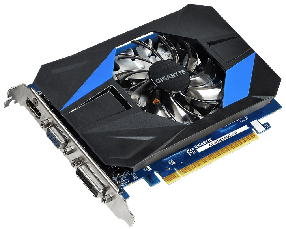 Gigabyte GeForce GT 730 OC 1GB видеокартаVCQM2000-PB Gigabyte GeForce GT 730 OC 1GB видеокартаVCQM2000-PBВидеокарта Gigabyte PCI-E GV-N730D5OC-1GI NV GT730 1024Mb 64b GDDR5 902/5000 DVIx1/HDMIx1/CRTx1/HDCP