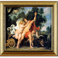 Венера и Адонис. Около 1614 (Питер Пауль Рубенс), 40 x 40 см40x40 37630022-504011 Венера и Адонис. Около 1614 (Питер Пауль Рубенс), 40 x 40 см40x40 37630022-504011Художественная репродукция картины Питер Пауль Рубенс Венера и Адонис. Около 1614. Размер постера: 40 см x 40 см. Артикул: 40x40 37630022-504011. Изображение нанесено на чрезвычайно плотную основу (это не бумага и не картон) и обрамлено в багет. Технология изготовления арт-постеров подразумевает обязательную художественную ламинацию каждого изображения, что придает картине дополнительную ценность, а также защищает поверхность от загрязнения, повреждений (в том числе попыток помять, исцарапать изображение), влаги и ультрафиолетовых лучей. Так, например, наши арт-постеры совершенно спокойно перенесут не одну зиму в дачном или загородном доме. Ламинирование может значительно улучшить качество изображения. Использование пленок дает различную фактуру лицевой поверхности изображения (глянцевую, матовую, холщевую, ситцевую, льняную и другие). Например, при использовании глянцевых пленок изображение проявляется - краски становятся более контрастными и...