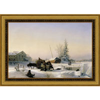 Арт-постер в багете Возка льда (Л. Ф. Лагорио), 28 x 40 см28x40 OZ106-504011 Арт-постер в багете Возка льда (Л. Ф. Лагорио), 28 x 40 см28x40 OZ106-504011Художественная репродукция картины Л.Ф.Лагорио Возка льда. Изображение нанесено на чрезвычайно плотную основу (это не бумага и не картон) и обрамлено в багет. Технология изготовления арт-постеров подразумевает обязательную художественную ламинацию каждого изображения, что придает картине дополнительную ценность, а также защищает поверхность от загрязнения, повреждений (в том числе попыток помять, исцарапать изображение), влаги и ультрафиолетовых лучей. Так, например, наши арт-постеры совершенно спокойно перенесут не одну зиму в дачном или загородном доме. Ламинирование может значительно улучшить качество изображения. Использование пленок дает различную фактуру лицевой поверхности изображения (глянцевую, матовую, холщевую, ситцевую, льняную и другие). Например, при использовании глянцевых пленок изображение проявляется - краски становятся более контрастными и сочными. Технология художественного ламинирования максимально приближает изображение к натуральной картине...