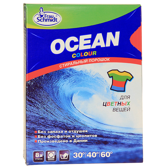 Стиральный порошок Ocean Color для цветного белья, 600 г85920 Стиральный порошок Ocean Color для цветного белья, 600 г85920Стиральный порошок Ocean Color предназначен для стирки цветных изделий из хлопчатобумажных, льняных тканей, вискозы и искусственных волокон в стиральных машинах любого типа, а также подойдет для ручной стирки. Порошок не имеет запаха и не содержит отдушек. Характеристики: Вес: 600 г. Изготовитель: Дания. Товар сертифицирован.