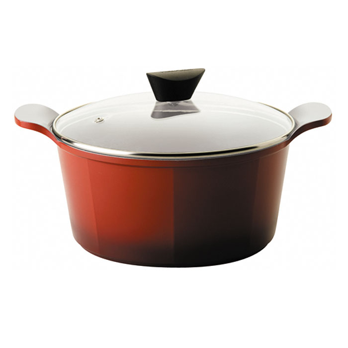 Кастрюля Frybest Posh c крышкой, 4,5л, цвет:красный/светлое внутр. покрытие CV-C24GCV-C24G Кастрюля Frybest Posh c крышкой, 4,5л, цвет:красный/светлое внутр. покрытие CV-C24GCV-C24GКастрюля со стеклянной крышкой Frybest выполнена из алюминия с керамическим покрытием как внутри, так и снаружи. Экологичное антипригарное покрытие позволяет готовить практически без масла. Оно устойчиво к царапинам - можно использовать металлические аксессуары и легко моется. Светлое внутреннее покрытие. Кастрюля имеет уникальные, очень удобные, алюминиевые интегрированные ручки. Крышка изготовлена из закаленного жаропрочного стекла и оснащена усиленным пароотводом, который эффективно удаляет избыточное давление. Посуда подходит для электрической, стеклокерамической, газовой и галогеновой плиты, кроме индукционных. Можно мыть в посудомоечной машине. Элегантный художественный дизайн изделий. Высочайшее качество литья — идеальная поверхность изделий. Уникальные, очень удобные, алюминиевые интегрированные ручки. Возможность использовать посуду как на всех типах плит, так и внутри духовки. Эстетически привлекательная текстура...