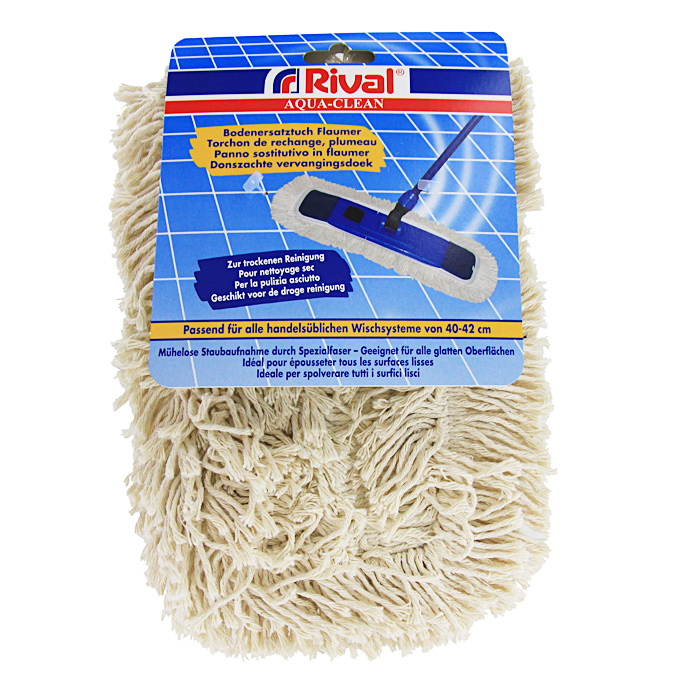 Насадка веревочная Rival Aqua-Clean для плоской швабры570600 Насадка веревочная Rival Aqua-Clean для плоской швабры570600Сменная веревочная насадка Rival Aqua-Clean подходит ко всем плоским швабрам с размером держателя 42 см. Благодаря комбинации из трех разных волокон - хлопкового и специального микроволокна, нити которых зафиксированы пучками, материал легко вбирает в себя крупный и мелкий мусор, а также воду с пола. Насадку можно стирать при температуре 60-90°С. Торговая марка Rival нацелена на объединение таких важных составляющих продукта, как многофункциональность, привлекательный дизайн и эргономические качества. И ей это удается благодаря созданию новых технологий производства, разработке современных продуктов, качественных и простых в использовании.