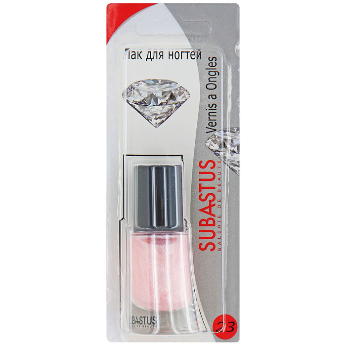 Лак для ногтей Subastus Vernis a Ongles, №23, 10 мл801023 Лак для ногтей Subastus Vernis a Ongles, №23, 10 мл801023Лак для ногтей Subastus Vernis a Ongles с ультрастойкой формулой и глянцевым блеском. Профессиональная кисточка равномерно и быстро покрывает поверхность ногтя, обеспечивая мастерски-безупречный маникюр. Элегантный флакон изумительной формы создает иллюзию хрустального дна. Колпачок с матовым покрытием не скользит в руке, обеспечивая точное и аккуратное нанесение лака. Характеристики: Объем: 10 мл. Тон лака: №23. Артикул: 801023. Производитель: Франция. Товар сертифицирован.