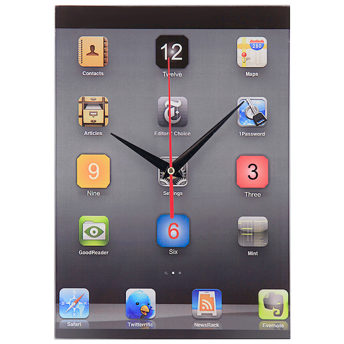 Часы настенные iClock93514 Часы настенные iClock93514Настенные кварцевые часы iClock своим необычным дизайном подчеркнут стильность и оригинальность интерьера вашего дома. Циферблат часов прямоугольной формы выполнен из стекла и оформлен в стиле рабочего стола iPhone. Часы имеют три стрелки - часовую, минутную и секундную. На задней стенке часов расположена металлическая петелька для подвешивания. Такие часы послужат отличным подарком для ценителя ярких и необычных вещей. Характеристики: Материал: стекло, металл. Размер часов: 20 см х 27,5 см. Размер упаковки: 22 см х 30,5 см х 4,5 см. Артикул: 93514. Рекомендуется докупить батарейку типа АА (не входит в комплект).