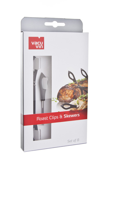 Набор зажимов и шампуров для жаркого VacuVin Roast Clips & Skewers, 8 предметов5560460 Набор зажимов и шампуров для жаркого VacuVin Roast Clips & Skewers, 8 предметов5560460Набор зажимов и шампуров для жаркого VacuVin Roast Clips & Skewers, выполненный из металла и силикона, предназначен для связывания и скрепления мяса или овощей перед жаркой. Набор состоит из восьми предметов: два больших и два маленьких шнурка из силикона, одобренного для пищевого использования, с металлическими крючками на концах и четыре металлических шампура с силиконовыми рукоятками. Шнурки с зажимами можно затянуть петлей вокруг кусков мяса различных форм и размеров, например, фаршированных ножек или мясных рулетов. Шампуры же отлично подходят для прокалывания небольших кусочков мяса, фруктов и овощей. Этот набор можно использовать в духовке, на сковороде, в морозилке и мыть в посудомоечной машине. Изделия выдерживают температуру до 230°C. Подходят для многоразового использования. Характеристики: Материал: металл, силикон. Длина большого шнурка: 28 см. Длина маленького шнурка: 14 см. Толщина шнурка: 0,4 см. ...