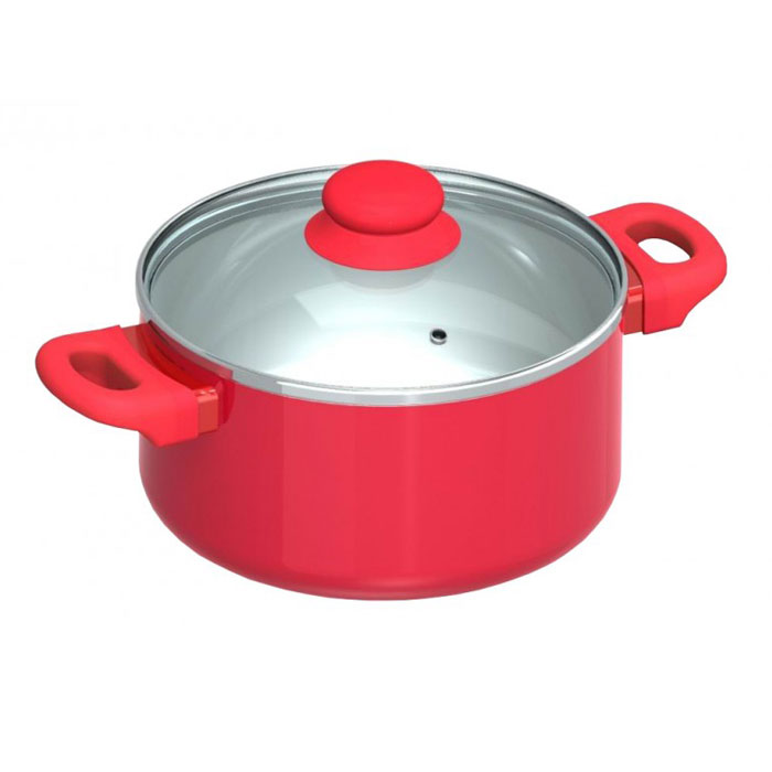 Кастрюля Beka с крышкой, цвет: красный, 2,7л40041206 Кастрюля Beka с крышкой, цвет: красный, 2,7л40041206Кастрюля Beka, выполненная из алюминия, оснащена крышкой. Крышка, выполненная из стекла, позволит следить за приготовлением пищи. Она оснащена металлическим ободом, а также отверстием для выхода пара. Внутренняя часть кастрюли имеет керамическое антипригарное покрытие. При нагревании покрытие не выделяет никаких веществ, в чем часто упрекают традиционные антипригарные материалы. Выдерживает это покрытие до 220°С. Вымыть такую кастрюлю ничего не стоит: благодаря тому, что поверхность ее идеально гладкая, к ней ничего не прилипает и очищается она одним движением. Ручки кастрюли, выполненные из пластика, покрыты прорезиненным покрытием, что позволит вам забыть о прихватках. Кастрюля подходит для всех видов плит, кроме индукционных. Ярко-красная кастрюля - отличный предмет для жизнерадостного кухонного интерьера. Характеристики: Материал: алюминий, стекло, пластик. Объем кастрюли: 2,7 л. Внутренний диаметр кастрюли: 20 см. Толщина стенки кастрюли: 0,5...