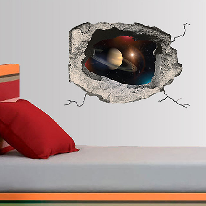 Украшение для стен и предметов интерьера с 3D эффектом Hole КосмосUP210DF Украшение для стен и предметов интерьера с 3D эффектом Hole КосмосUP210DFДекоративные наклейки на стену Nisha - это прекрасный способ обновить интерьер в гостиной, детской комнате, спальне, столовой или офисных помещениях. Уникальный дизайн с элементами оптической иллюзии создается на основе обычных фотографий. Для достижения трехмерного эффекта объекты «помещают» внутрь ниш с помощью специального программного обеспечения. Наклейки можно использовать на следующих поверхностях: обои, окрашенные стены, стекло, дерево, пластик и др. Главное требование - поверхность обязательно должна быть ровной. Использование на обоях с фактурной поверхностью возможно только с применением дополнительных склеивающих средств.Рекомендации по выбору стены:- Для получения максимального эффекта лучше всего выбрать стену, которая будет просматриваться с расстояния не менее 3 м.- Поверхность должна быть гладкой, сухой и чистой от загрязнений и пыли.- В случае если вы наклеиваете несколько наклеек рядом, то расстояние между ними должно быть не менее 7 см.- Рекомендуется выбирать либо цветную стену либо предварительно ее покрасить цветной краской, так как эффект глубины значительно увеличивается именно на цветных стенах.- Если вы хотите отклеить наклейку, а затем вновь приклеить, отклеивайте ее очень аккуратно, для того чтобы избежать загибания углов. Характеристики:Материал: самоклеющаяся пленка. Количество листов: 1 шт. Размер наклейки: 48 см х 33 см. Размер упаковки: 48 см х 33 см. Артикул: SKU 632.