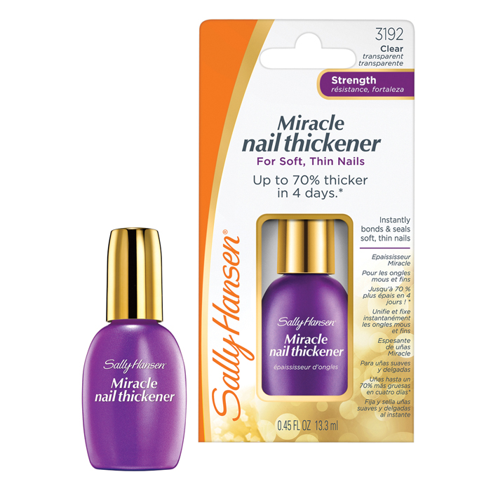 Sally Hansen Средство Miracle Nail Thickener, для мягких тонких ногтей, 13,3 мл30072534000 Sally Hansen Средство Miracle Nail Thickener, для мягких тонких ногтей, 13,3 мл30072534000Sally Hansen Miracle Nail Thickener - cредство для мягких тонких ногтей. Современная формула с кальцием и керамическим гелем позволяет надежно скрепить и запечатать слабые, тонкие ногти, создавая прочный защитный слой против расслаивания и сгибов ногтей. Средство выравнивает все несовершенства ногтей и ногти выглядят более здоровыми и сияющими. Средство содержит кальций и керамический гель - для укрепления. Применение : нанесите 1 слой на чистые, сухие ногти. Если ногти очень тонкие, наносите средство каждый день в течение 4 дней. Далее, удалите средство и повторите все сначала после 4 дней. Средство можно использовать в качестве базового покрытия под лак. Характеристики: Объем: 13,3 мл. Артикул: z3192. Производитель: США. Товар сертифицирован.