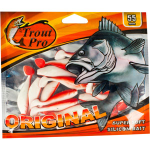 Риппер Trout Pro Original, длина 5,5 см, 20 шт. 3526010948 Риппер Trout Pro Original, длина 5,5 см, 20 шт. 3526010948Приманка предназначена для джиговой ловли хищной рыбы: окуня, судака, щуки. Специальная пластина придает приманке колебательные движения, усиливая ее сходство с живой рыбкой. Характеристики:Длина: 5,5 см. Цвет тела:149 (белый с красной спиной). Материал: эластичный полимер. Размер упаковки: 16,5 см х 14 см х 0,5 см. Производитель: Китай. Артикул: 35260.