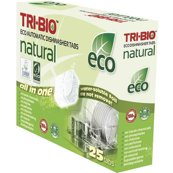 Натуральные эко-таблетки Tri-Bio для посудомоечных машин, 500 г, 25 шт0170 Натуральные эко-таблетки Tri-Bio для посудомоечных машин, 500 г, 25 шт0170Эко-таблетки Tri-Bio - экологическая формула, основана на био-энзимах и натуральных растительных и минеральных компонентах. Не содержат опасных химических веществ, но также эффективна как широко известные жесткие химические моющие средства. Быстро и легко растворяет жиры и удаляет засохшую грязь, оставляя вашу посуду кристально чистой. Не оставляет ужасных химических запахов и остатки моющего средства, на вашей посуде и посудомоечной машине. Не содержит ароматов и красителей, рекомендуется для людей, склонных к аллергическим реакциям и страдающих астмой. Легкие и безопасные в использовании, упакованы в водорастворимую пленку. Для здоровья: Без фосфатов, растворителей, хлора отбеливающих веществ, абразивных веществ, отдушек, красителей, токсичных веществ, нейтральный pH, гипоаллергенно. Присвоены сертификаты EU Ecolabel и ECO GREEN. Для окружающей среды: Низкий уровень ЛОС, биоразлагаем, минимальное влияние на водные организмы. Особо рекомендуется использовать в...