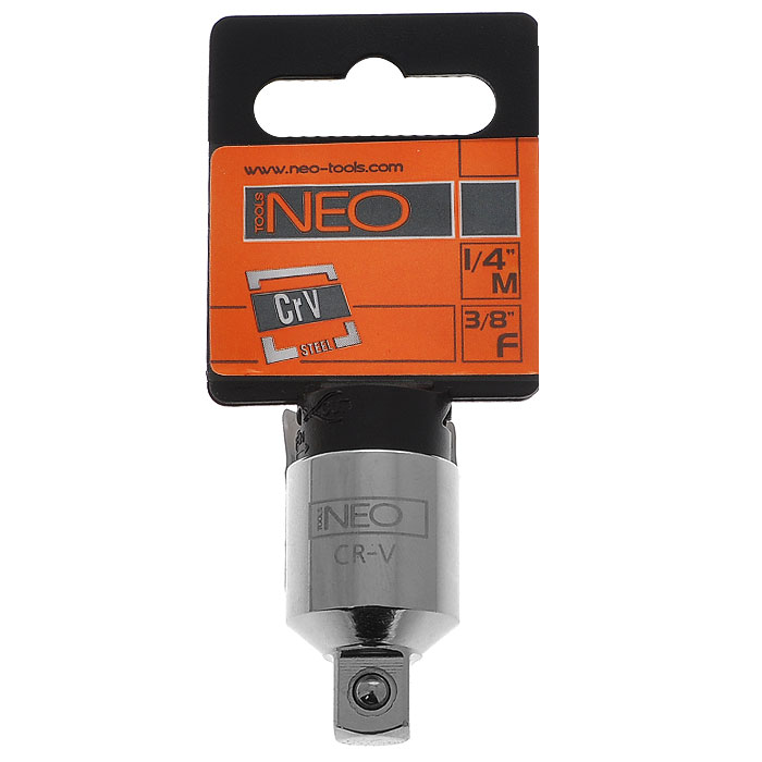 Переходник Neo с 3/8 на 1/408-562 Переходник Neo с 3/8 на 1/408-562Переходник Neo предназначен для установки на трещотку более меньших/больших головок по размеру. Характеристики: Материал: хром-ванадий. Длина переходника: 2,5 см. Размер переходника: с 3/8 на 1/4. Размер упаковки: 8,5 см х 4,5 см х 1,5 см.