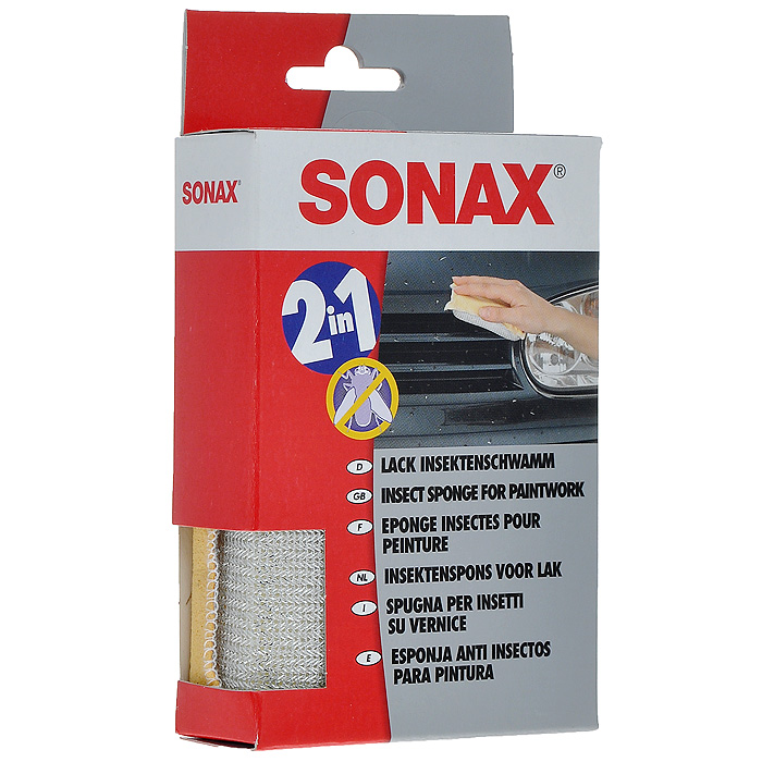 Губка универсальная Sonax двухсторонняя, для удаления насекомых426100 Губка универсальная Sonax двухсторонняя, для удаления насекомых426100Двухстороння универсальная губка Sonax удаляет насекомых и протирает стекла. Серебристая сторона эффективно очищает следы насекомых с кузова, пластика и стекла. Замшевой стороной можно протирать запотевшие стекла.