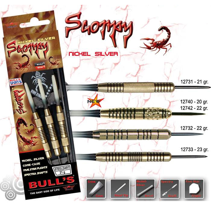 Дротик Bulls Scorpy, 23 г12733 Дротик Bulls Scorpy, 23 г12733Комплект дротиков для опытных игроков, выполненный из латуни с никелированным покрытием. Предназначен для игры в классический дартс. Возврат товара возможен только при наличии заключения сервисного центра. Время работы сервисного центра: Пн-чт: 10.00-18.00 Пт: 10.00- 17.00 Сб, Вс: выходные дни Адрес: ООО ГАТО, 121471, г.Москва, ул. Петра Алексеева, д 12., тел. (495)232-4670, gato@gato.ru Характеристики: Материал: латунь, никель. Количество в упаковке: 3 шт. Размер дротика: 12,3 см х 0,6 см х 0,6 см. Размер хвостовика: 4,2 см х 3,6 см х 0,1 см. Размер упаковки: 21 см х 6,5 см х 2 см.