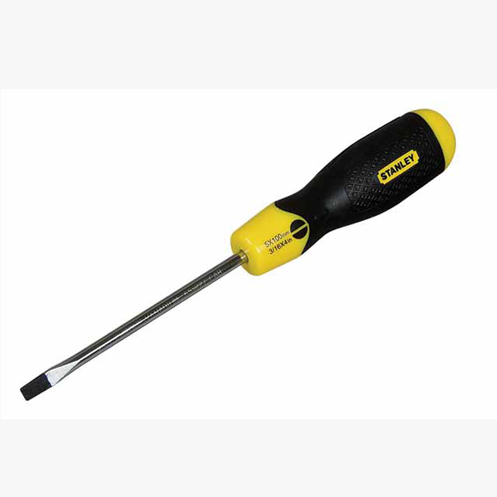 Отвертка плоская Stanley CushionGrip, 5 х 100 мм0-64-916 Отвертка плоская Stanley CushionGrip, 5 х 100 мм0-64-916Отвертка CUSHION GRIP шлиц 5х100 мм Характеристики: Материал: пластик, металл, резина. Размер отвертки: 20,5 см х 3 см х 3 см. Размер основания: 10 см х 0,6 см х 0,5 см. Размер жала(ШхВ): 0,6 см х 0,1 см. Размер ручки: 10,5 см х 3 см х 3 см. Размеры упаковки: 26,5 см х 4,5 см х 3 см.