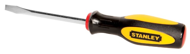 Отвертка плоская Stanley Basic, 6,5 х 150 мм0-60-006 Отвертка плоская Stanley Basic, 6,5 х 150 мм0-60-006Отвертка плоская Stanley Basic имеет никелированный стержень из борсодержащей стали, который закреплен с усилием 112 кг. Жало прошло термообработку. Характеристики: Материал: пластик, металл, резина. Размер отвертки: 25 см х 2,5 см х 2,5 см. Размер основания: 15 см х 0,8 см х 0,65 см. Размер жала(ШхВ): 0,8 см х 0,2 см. Размер ручки: 10 см х 2,5 см х 2,5 см. Размеры упаковки: 31 см х 4,5 см х 2,5 см.