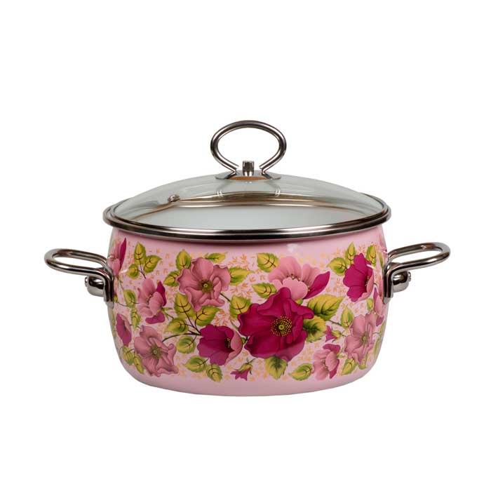 Кастрюля эмалированная Vitross Violeta с крышкой, цвет: розовый, 2 л8SC165S Violeta розовая Кастрюля эмалированная Vitross Violeta с крышкой, цвет: розовый, 2 л8SC165S Violeta розоваяЭмалированная кастрюля Vitross Violeta выполнена из нержавеющей стали со стеклокерамическим покрытием - наиболее безопасным видом покрытий посуды. Стеклокерамика инертна и устойчива к пищевым кислотам, не вступает во взаимодействие с продуктами и не искажает их вкусовые качества. Прочный стальной корпус обеспечивает эффективную тепловую обработку и не деформируется в процессе эксплуатации. Такая кастрюля идеальна для тепловой обработки и хранения пищевых продуктов, приготовления холодных блюд и сервировки стола. Внутренняя поверхность изделия - белого цвета. Внешняя поверхность розового цвета оформлена красочными цветочными узорами. Кастрюля оснащена стеклянной крышкой с металлическим ободом и пароотводом, а также удобными стальными ручками. Подходит для всех типов плит, включая индукционные. Пригодна для посудомоечной машины. Характеристики: Материал: нержавеющая сталь, стекло, эмаль. Цвет: розовый. Объем кастрюли: 2 л. Внутренний диаметр...
