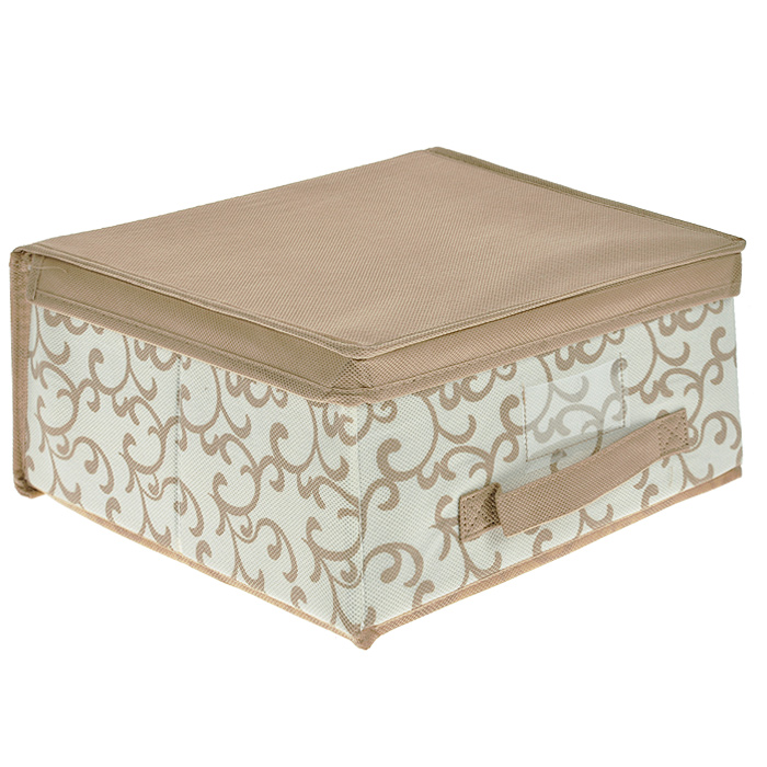 Кофр для хранения Hausmann Clair Beige, цвет: белый, бежевый. AB301AB301 Кофр для хранения Hausmann Clair Beige, цвет: белый, бежевый. AB301AB301Кофр для хранения Hausmann Clair Beige выполнен из вискозы белого и бежевого цвета. По бокам оформлен декоративными узорами. Кофр закрывается крышкой, сбоку имеется ручка и небольшой кармашек из полиэтилена. Он идеально защищает от пыли, грязи и насекомых, компактно размещается в шкафу и на полках. Особая конструкция позволяет при необходимости одним движением сложить или разложить кофр. Дизайн рисунка разработан с учетом новых направлений в интерьерной моде и создает единую коллекцию кофров для повседневного использования. Такой кофр сэкономит место и сохранит порядок в доме. Легко очищается при помощи влажной ткани. Характеристики: Материал: вискоза, полиэтилен. Размер кофра: 30 см х 30 см х 16 см. Цвет: белый, бежевый. Размер упаковки: 32 см х 33 см х 3 см. Артикул: AB301.