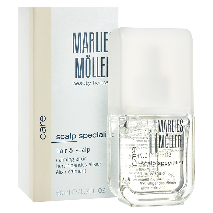 Marlies Moller Эликсир Specialist для кожи головы и волос, успокаивающий, 50 мл24MMs Marlies Moller Эликсир Specialist для кожи головы и волос, успокаивающий, 50 мл24MMsЭто первая помощь для сухой и поврежденной кожи головы. Успокаивает, интенсивно восстанавливает, смягчает кожу головы. Уменьшает зуд и раздражение. Оказывает долговременный эффект, укрепляя и усиливая рост волос. Не содержит масел (не жирнит волосы). Содержит экстракты розмарина, березы, шалфея, арники. В качестве интенсивного курса наносите ежедневно на влажную или сухую кожу головы 5-6 капель массирующими круговыми движениями. В качестве регулярного ухода используйте эликсир 1-2 раза в неделю.