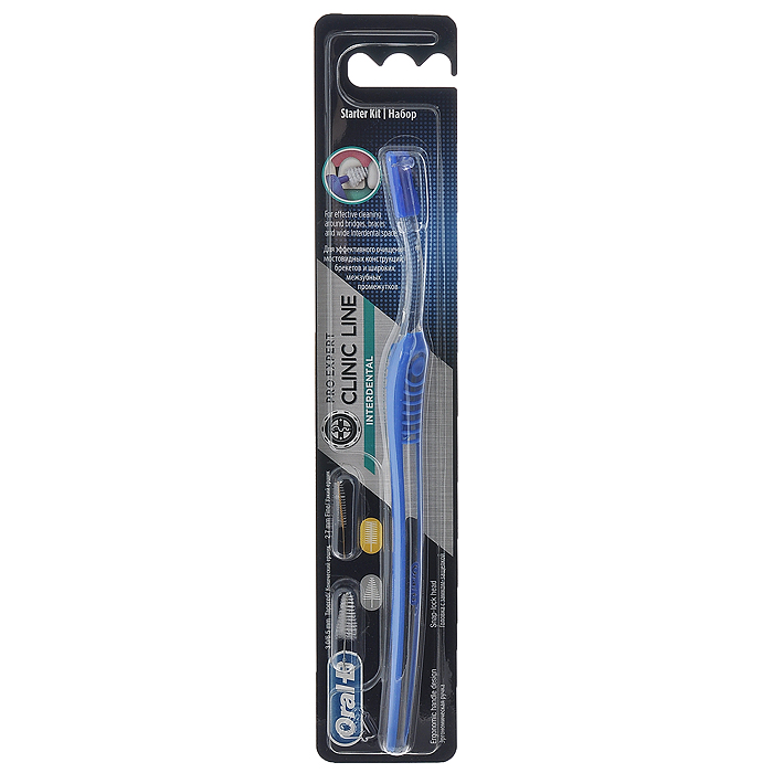 Oral-B Межзубный набор Interdental Starter Kit. Межзубная щетка, 2 сменных ершикаIDK-75034153 Oral-B Межзубный набор Interdental Starter Kit. Межзубная щетка, 2 сменных ершикаIDK-75034153Межзубный набор Oral-B Interdental Starter Kit состоит из межзубной щетки, одного конического ершика и одного цилиндрического ершика. Набор незаменим при наличии широких межзубных промежутков, различных ортодонтических конструкций, особенно при брекет-системах, а также при имплантах и мостовидных протезах. Благодаря эргономичному дизайну и ребристой поверхности с упором для большого и указательного пальцев, щетка надежно фиксируется в руке, обеспечивая уверенный и точный контроль в полости рта. Благодаря возможности изменения угла ершика на 180 градусов - вы сможете легко достигнуть всех труднодоступных участков полости рта и конструкций, а длинная узкая шейка щетки обеспечивает доступ к самым отдаленным участкам полости рта. Цилиндрический ершик предназначен для более узких промежутков, а конический для более широких. Уникальный и простой замок надежно фиксирует ершик в щетке и упрощает его замену. Характеристики: Длина щетки: 18,5 см. Диаметр...