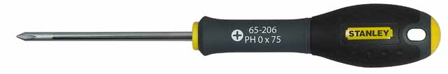 Отвертка крестовая Stanley FatMax, PH0 х 75 мм1-65-206 Отвертка крестовая Stanley FatMax, PH0 х 75 мм1-65-206Отвертка крестовая Stanley FatMax предназначена для монтажа/демонтажа резьбовых соединений с применением значительных усилий. Особенности: Стержень изготовлен из хромованадиевой стали для высокой прочности и уменьшения вероятности сколов; Рукоятка отлита поверх стержня, что образует практически неразрушимое соединение деталей; Большая удобная рукоятка обеспечивает большой момент и максимальный комфорт при работе; Сужение рукоятки обеспечивает более высокий уровень контроля отвертки, когда требуется повышенная скорость и точность прикладываемого момента; Дробеструйная обработка помогает защитить жало от коррозии и прикладывать больший момент; Гладкий куполовидный край рукоятки обеспечивает высокую скорость и комфорт при работе; Цветовая маркировка рукоятки помогает правильно идентифицировать тип отвертки под соответствующий шлиц. Характеристики: Материал: пластик, металл. Длина жала: 7,5 см. Длина...