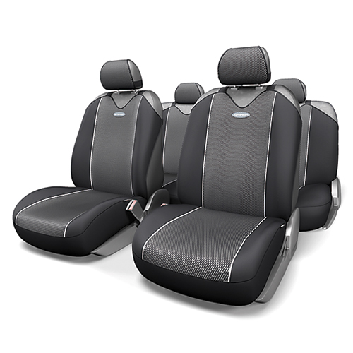 Чехлы-майки Autoprofi Carbon Plus, полиэстер под карбон, цвет: черный, серый, 9 предметов. CRB-902P BK/GYCRB-902P BK/GY Чехлы-майки Autoprofi Carbon Plus, полиэстер под карбон, цвет: черный, серый, 9 предметов. CRB-902P BK/GYCRB-902P BK/GYМодель авточехлов-маек Autoprofi Carbon Plus, выполненных из полиэстера, отличается полностью закрытой нижней частью сидений, которая добавляет им практичности и износостойкости. При этом чехлы быстро и без усилий надеваются на кресла, не требуя демонтажа подголовников или подлокотников. Эластичный материал позволяет использовать чехлы на сиденьях любого типа. Визуально полиэстер изделий в точности повторяет переливающийся рисунок настоящего карбона и придает чехлам респектабельный вид. Для автомобиля, чей экстерьер или салон оснащены карбоновыми деталями, чехлы Autoprofi Carbon Plus являются наиболее гармоничным дополнением. Комплектация: - 1 сиденье заднего ряда, - 1 спинка заднего ряда, - 2 чехла переднего ряда, - 5 подголовников, - набор фиксирующих крючков. Особенности: Использование с любыми типами сидений Толщина поролона - 2 мм Полиэстер с рисунком карбон