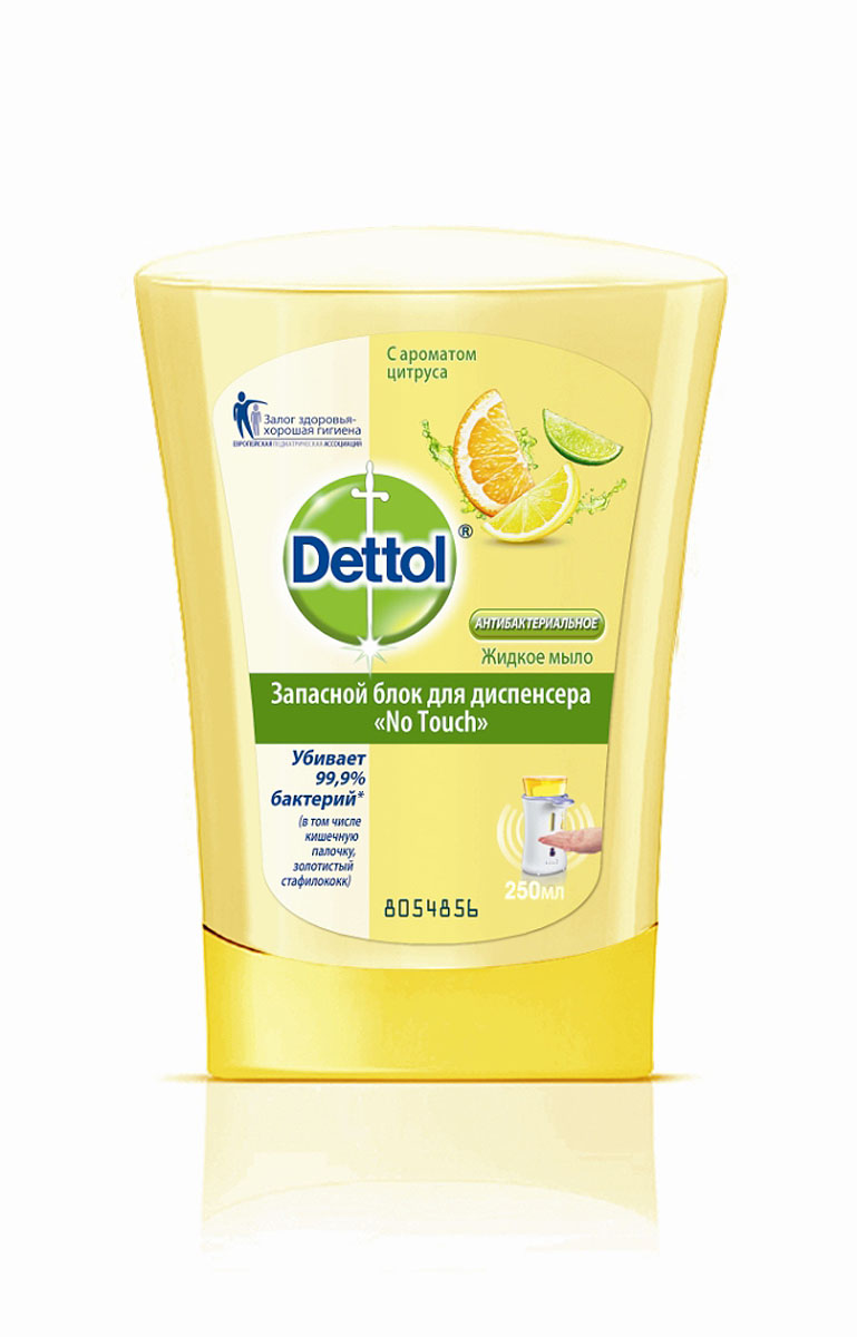 Запасной блок жидкого мыла Dettol, с ароматом цитруса, 250 млSatin Hair 7 BR730MN Запасной блок жидкого мыла Dettol, с ароматом цитруса, 250 млSatin Hair 7 BR730MNЗапасной блок жидкого мыла Dettol подходит для диспенсера с сенсорной системой No Touch. Диспенсер удобен в использовании, мыло дозируется автоматически, необходимо просто намочить руки и поднести их к сенсору диспенсера. Антибактериальное жидкое мыло для рук Dettol с ароматом цитруса убивает 99,9% бактерий, в том числе кишечную палочку и золотистый стафилококк. Мыло надежно защищает от инфекций, при этом не сушит кожу рук, благодаря увлажняющим компонентам. Характеристики:Объем: 250 мл. Производитель: Франция. Артикул:3807. Товар сертифицирован.